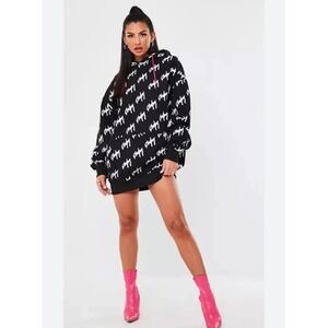 Missguided Black Hoodie dress with White Script